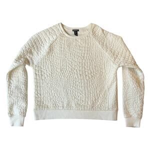 Forever 21 Women Sweatshirt S White Geometric Long Sleeve Crew Neck Pullover